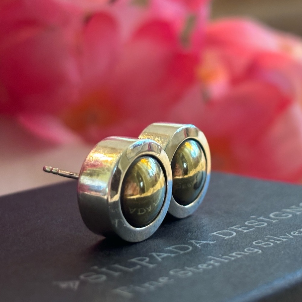 Silpada Chunky Sterling Silver With Brass Center Earrings on Posts RARE